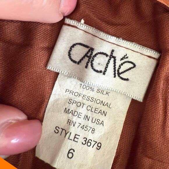 00's vintage earthy silk chiffon y2k halter asymmetrical dress Size 6 caché - Picture 15 of 15